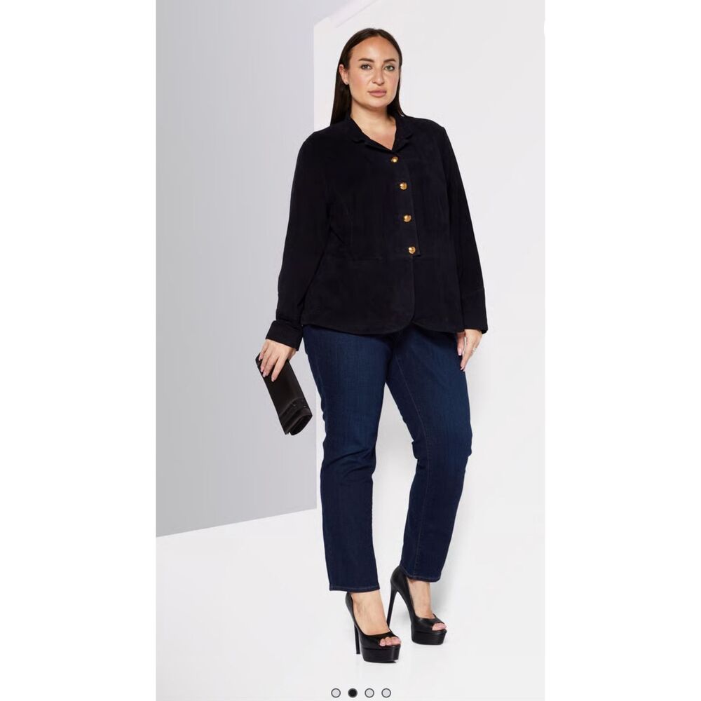 Lauren Ralph Lauren 100% Goat leather midnight navy gold buttons notch collar ja